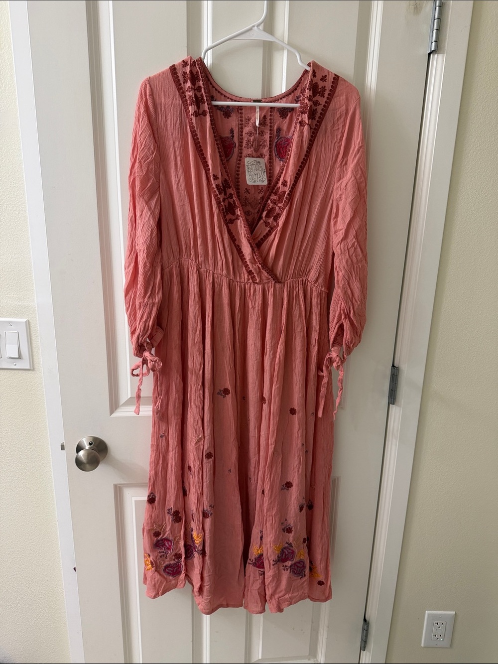 Free People Coral Pink Embroidered Midi Dress